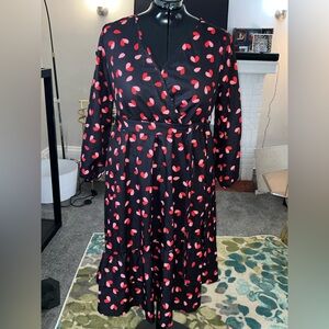 NWT BloomChic Heart Print Wrap Dress 18/20 Black Red Pink Valentine's Day Plus